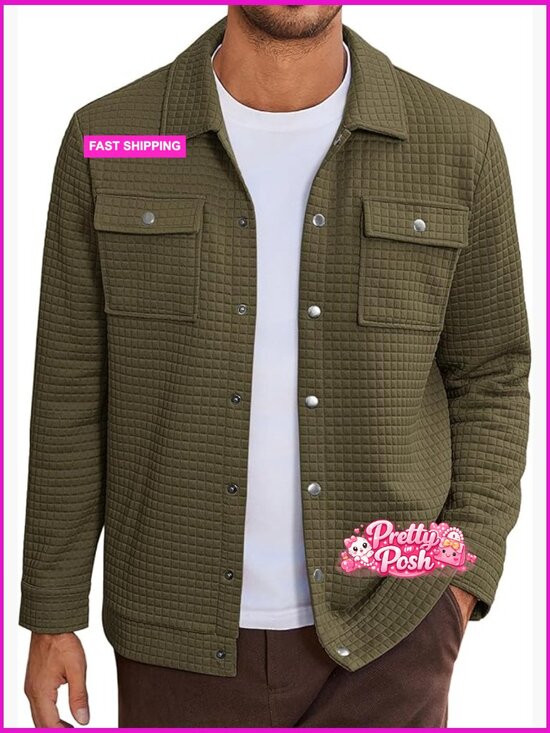 Other - Mens Casual Waffle Knit Shirt Jacket Long Sleeve Button Down Overshirt